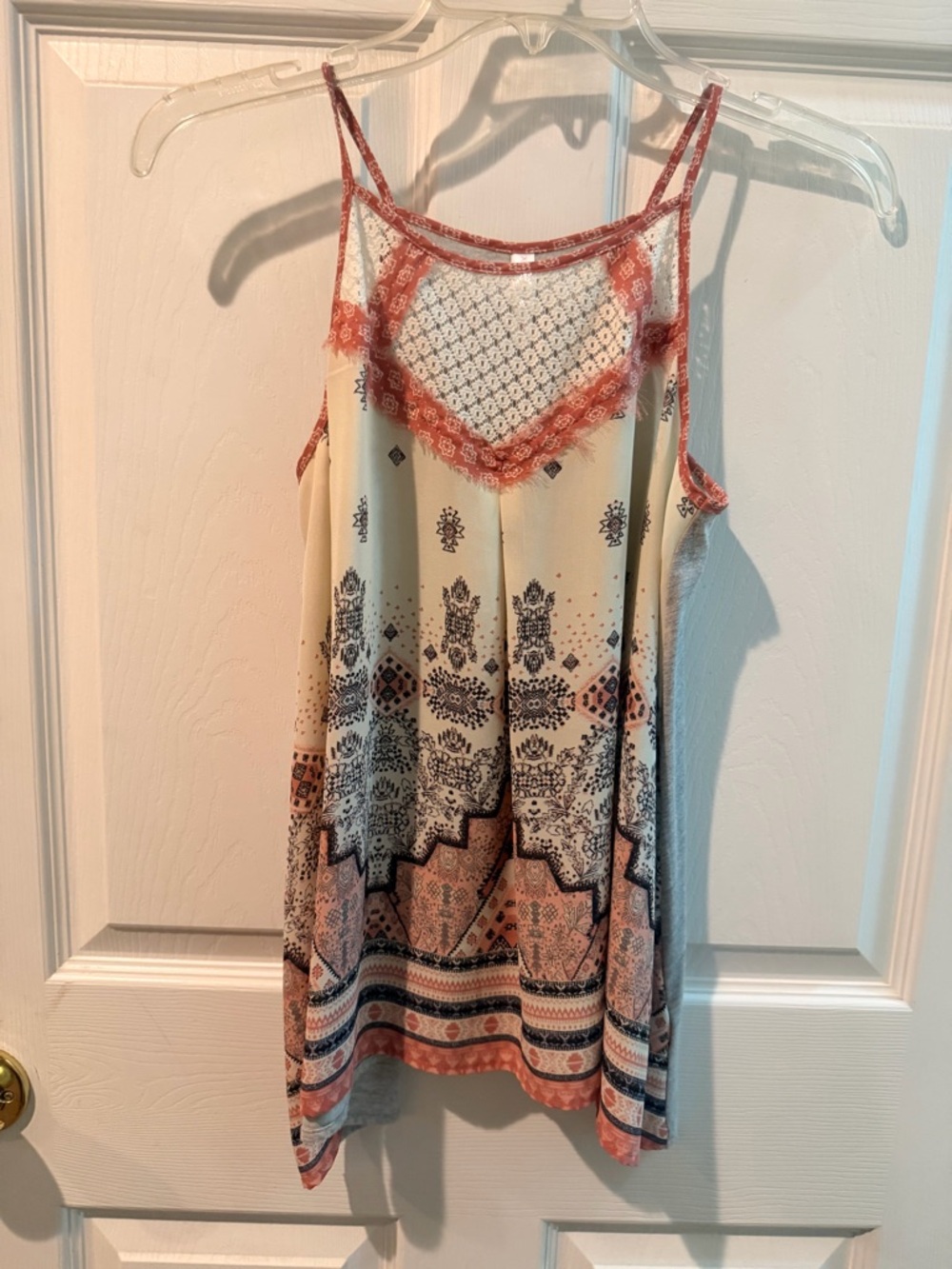 Xhilaration Cream Tank with Coral and Navy Boho Print